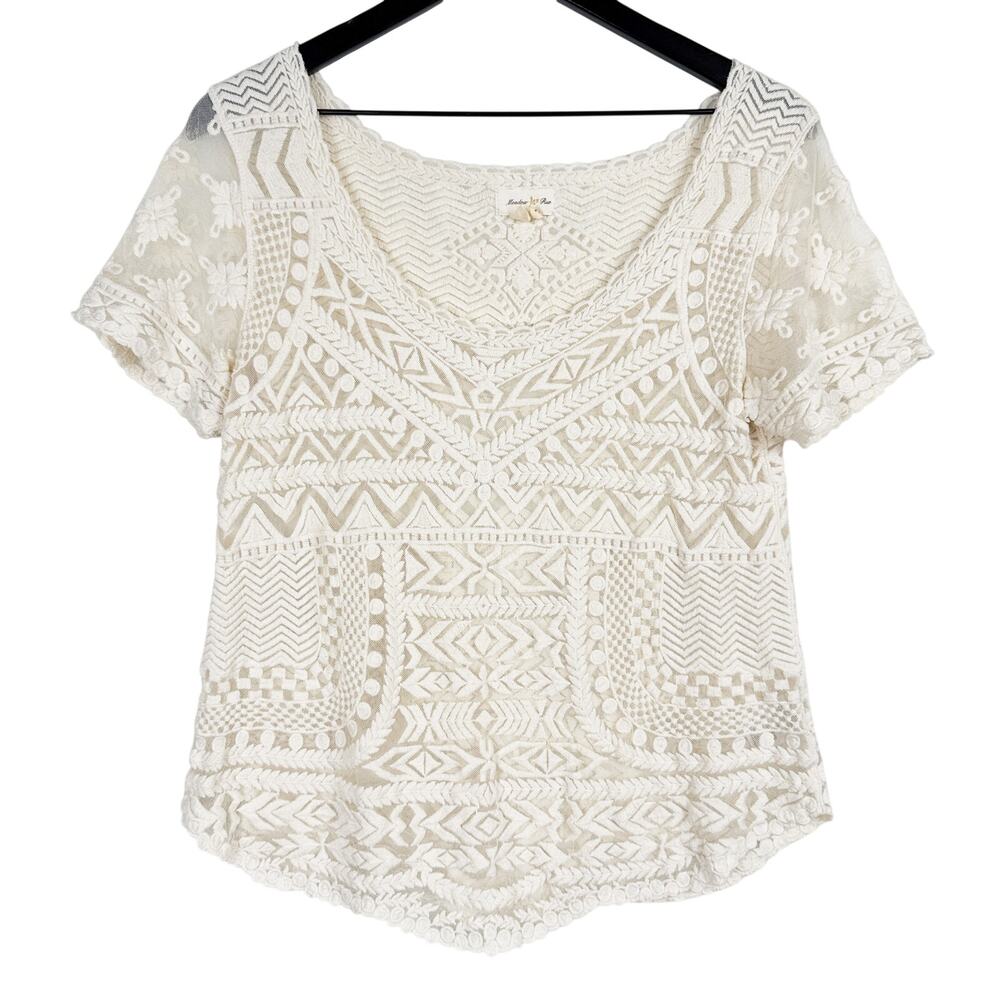 Meadow Rue Anthropologie Sheer Scoop Neck Boho Embroidered Blouse Top - L